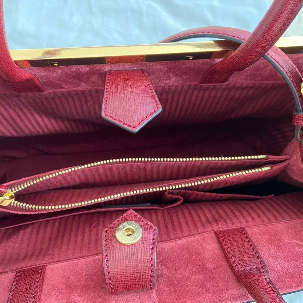 Authentic NWT Fendi 2 Jours Dark Red Leather Two Way Tote Shoulder Bag - Picture 11 of 11